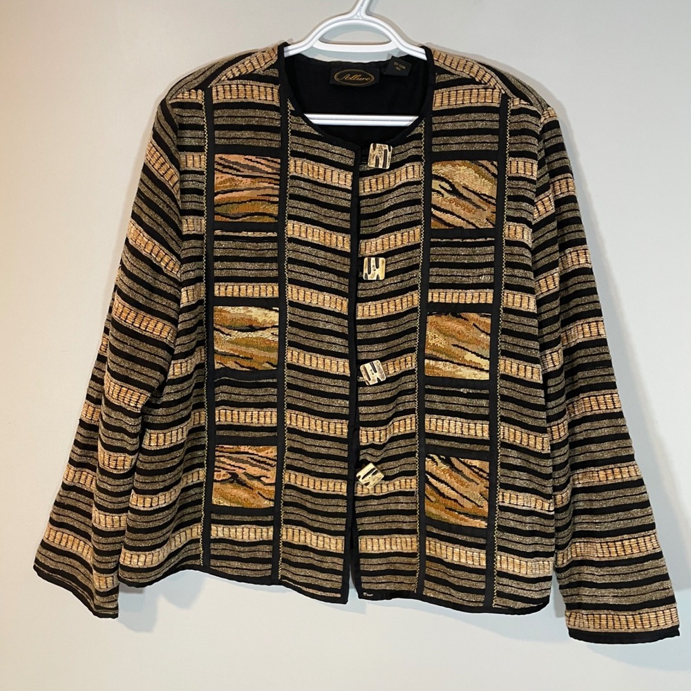 Allure Womens Size XL Tapestry Animal Print Jacket Artsy Safari Tribal Artsy
